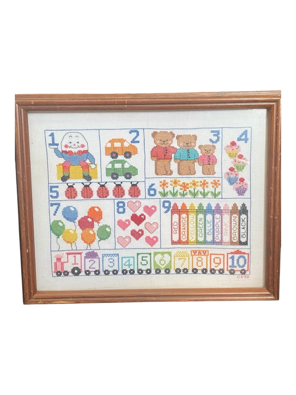Vintage 1989 Finished Framed Needlepoint Nursery Rhyme Theme Wall Art Nursery
